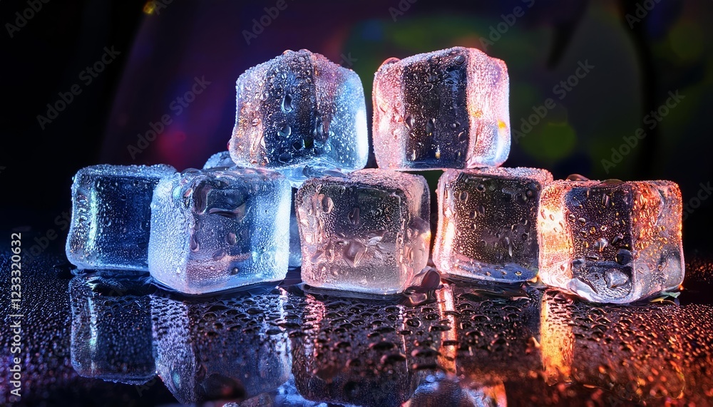 Poster stack of ice cubes with a blue and red cube in the middle
