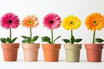 Obraz premium Row of five potted flowers with different colors