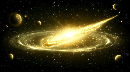 Golden Spiral Galaxy with Planets and Stars in a Dark Universe
