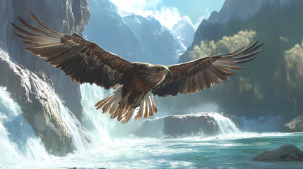 Aquila in volo. Sapphire Falls. Illustration