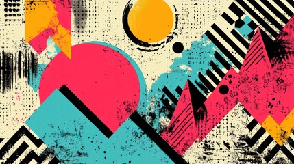 Obraz premium Abstract geometric art, vibrant colors, grunge texture, urban background, design template