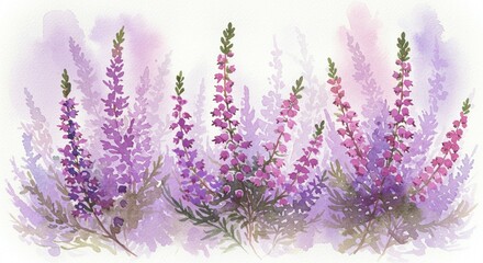 Obraz premium Watercolor Painting of Purple Heather Flowers Botanical Illustration Floral Art Nature Print