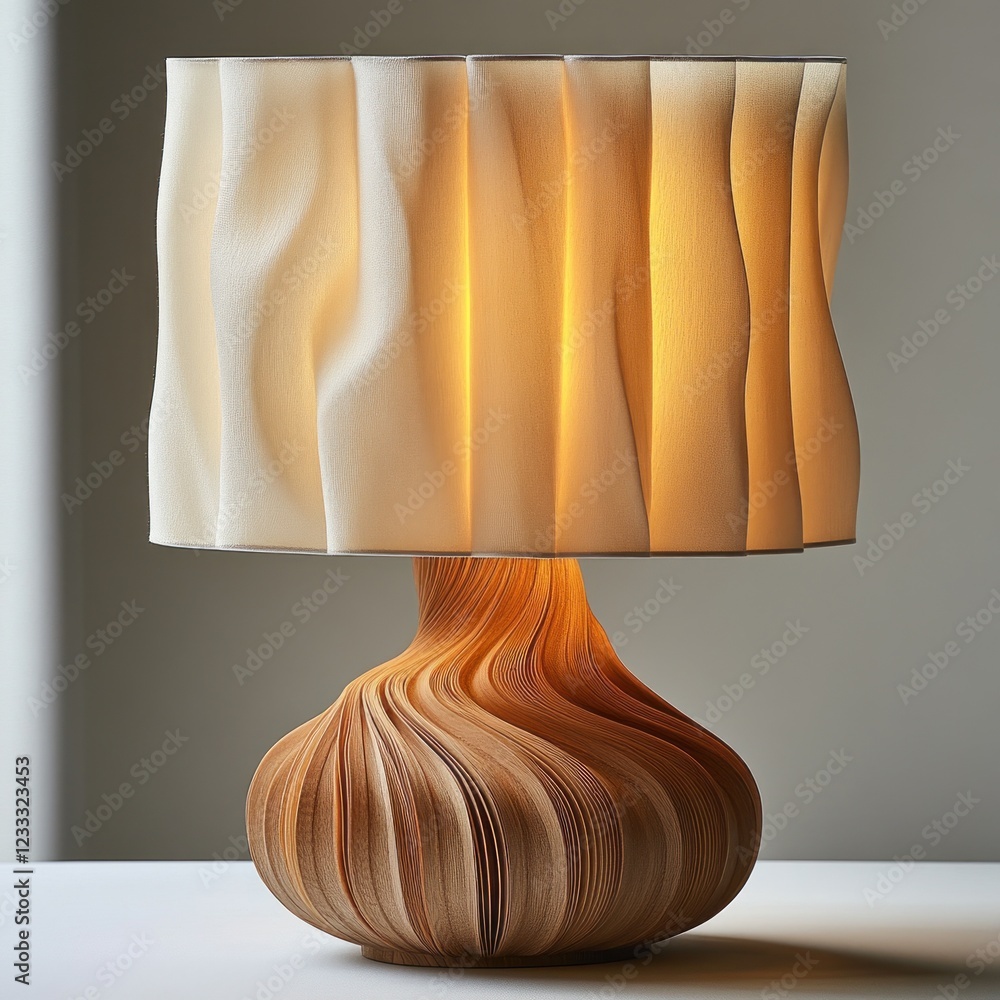 Poster elegant table lamp with pleated shade and swirling base.