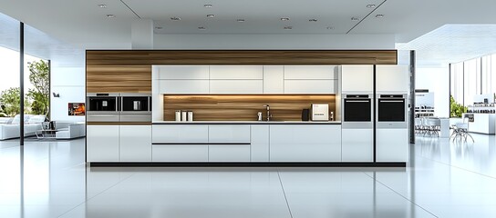 Modern Minimalist Kitchen with Integrated Appliances and Wood Accents