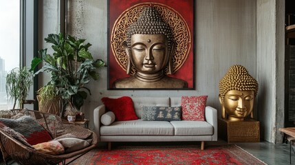 Modern Living Room Decor with Buddha Statues
