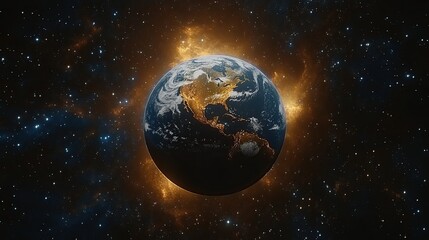 Fototapeta premium Earth glowing cosmic nebula space backdrop