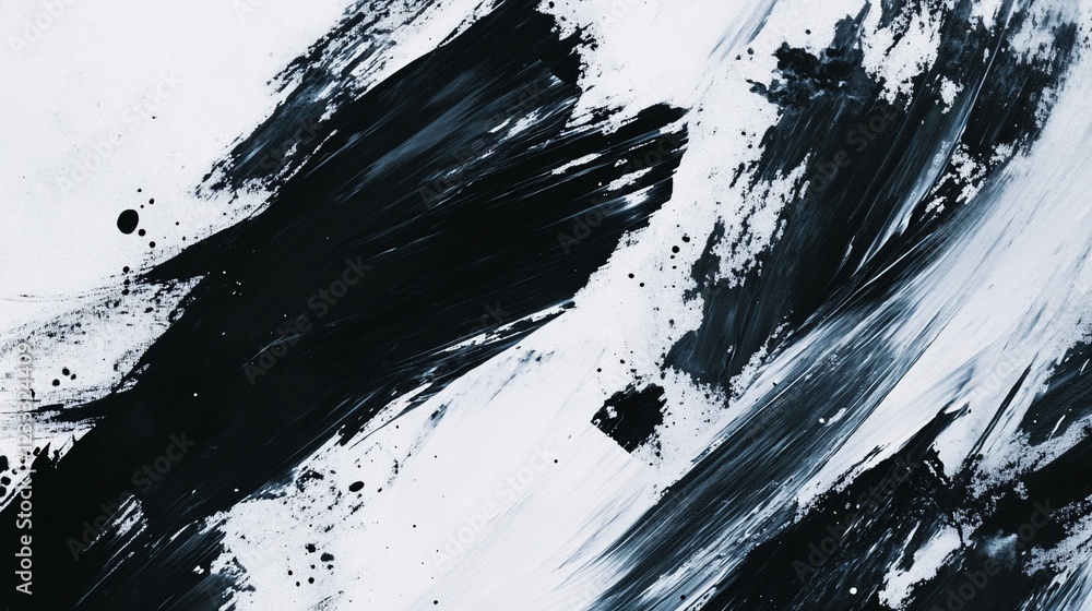 Aufkleber abstract black and white brush strokes with splatter pattern background texture design