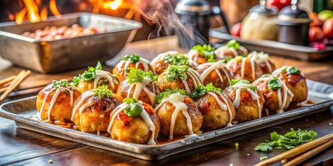 Vibrant Street Food Scene: Takoyaki Delights in a Bustling Kitchen