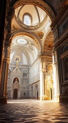 Fototapeta premium Sunlit grandeur of a cathedral's hall