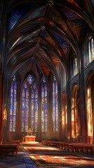 Fototapeta premium Sunlight streams through stained glass.