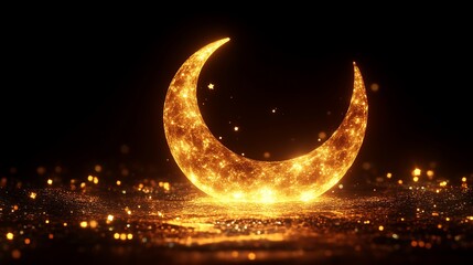 Fototapeta premium Golden Crescent Moon with Sparkling Stars and Dust