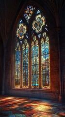 Fototapeta premium Sunlit stained-glass church window