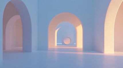Fototapeta premium Abstract Architectural Space With Arched Pathways And Sphere