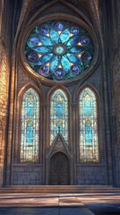 Obraz premium Gothic cathedral with blue stained glass