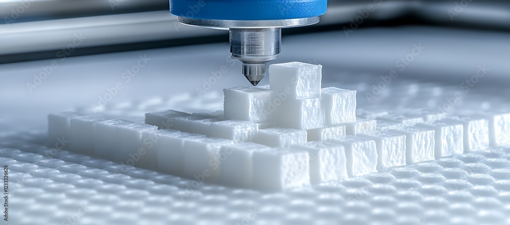 Aufkleber 3d printer creating white cubic structures layer by layer