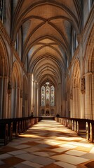 Fototapeta premium Sunlit cathedral nave and altar