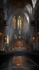 Obraz premium Sunlit Gothic church interior