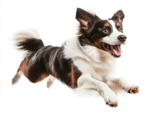 Fototapeta premium A Joyful Border Collie Soars Through the Air, Exuding Energy and Happiness While Showcasing the Playful Spirit and Agility That Make This Breed So Adored.