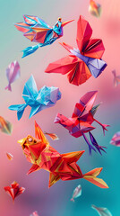 Intricate Origami Animal Designs: A Vivid Display of Crane, Frog, Butterfly, and Fish - Masterful Paper Folding Art
