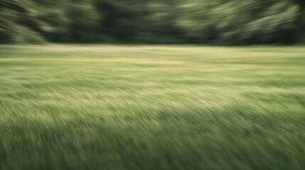 Obraz premium Blurred grassy field under soft natural light with trees in the background, serene atmosphere