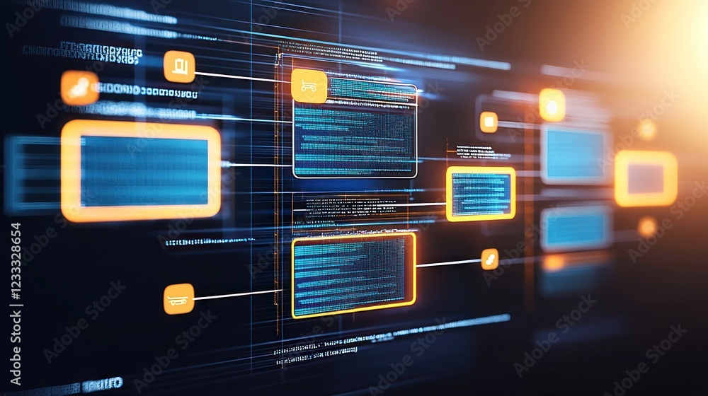 Poster abstract digital interface: futuristic technology and data streams
