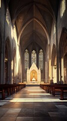Obraz premium Sunlit church interior, peaceful scene