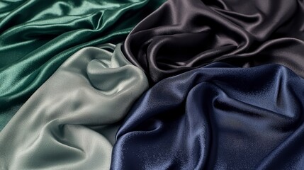Obraz premium Elegant Satin Fabric Textures in Dark Green, Black, and Navy Blue