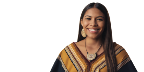 Young Latin-American woman happy and smiling isolated. transparent background. png 