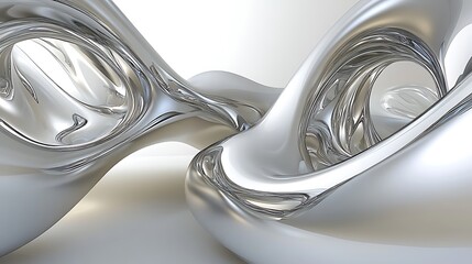 Abstract Silver Fluid Forms Swirling Design