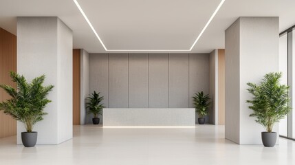 Modern Minimalist Lobby with Green Plants and Lights
