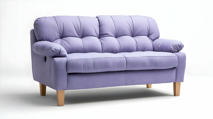Lavender sofa, cushioned, studio shot, white background, home decor
