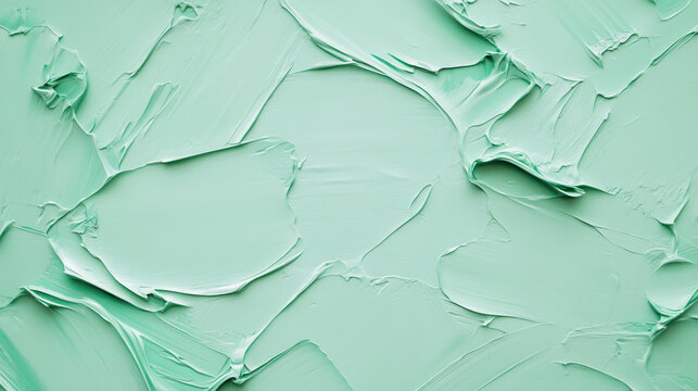 Mint Green Impasto Texture: A close-up shot reveals the rich texture of an impasto painting in a refreshing mint green hue. The thick.