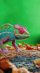 Vibrant Chameleon on Green Background