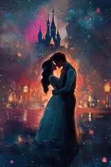 Happy Valentine’s Day romantic greeting card with lovely couple