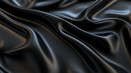 Fototapeta premium Smooth Black Satin Fabric Surface with Glossy Finish and Creases