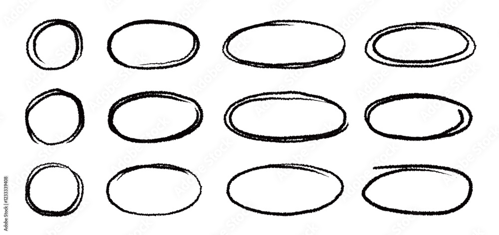 Leinwandbilder Marker brush marker scribble line circle frame shape set. Hand drawn marker crayon brush stroke highlight round, circular highlight frame element. Scribble sketch round hand drawn vector illustration