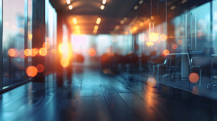 Fototapeta premium A blurred interior scene with warm lighting and reflections, evoking a cozy atmosphere.