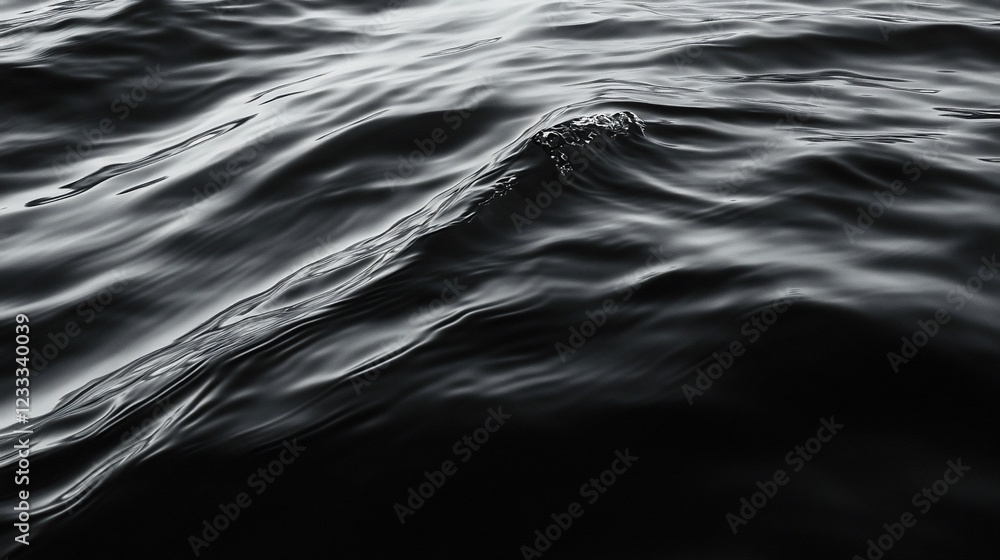 Poster monochromatic waves ripple across the surface of water creating dark and light patterns