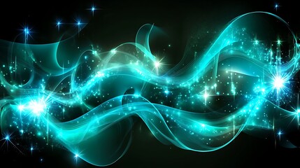Fototapeta premium Abstract Teal Waves With Sparkling Stars