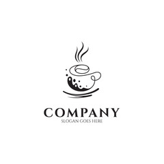 abstract hot coffee cup with splash in line art flat logo design style