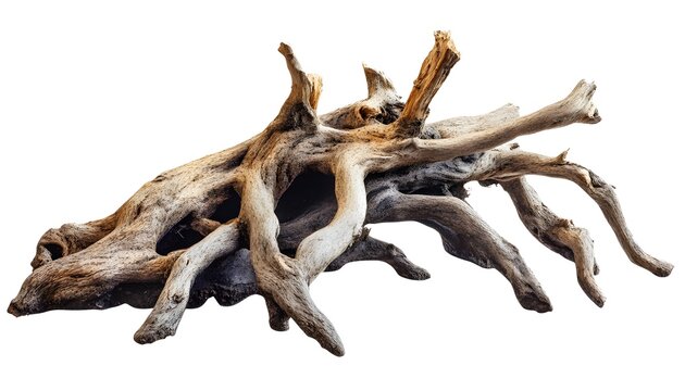 Weathered Tree Root System Isolated On White Background