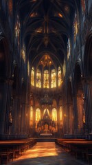 Naklejka premium Golden light fills a grand cathedral
