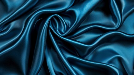 Obraz premium Elegant Deep Blue Satin Fabric Texture with Smooth Drapes and Folds