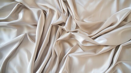 Smooth Beige Satin Fabric Draped Beautifully with Elegant Folds