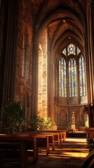 Obraz premium Sunlight streams into a grand cathedral.