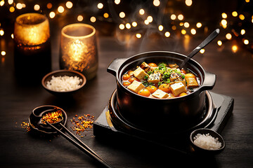 P A traditional Japanese hotpot with a modern