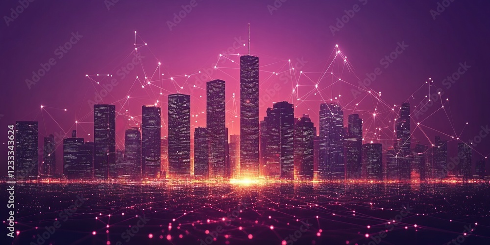 Poster abstract smart city with connecting dots and gradient background