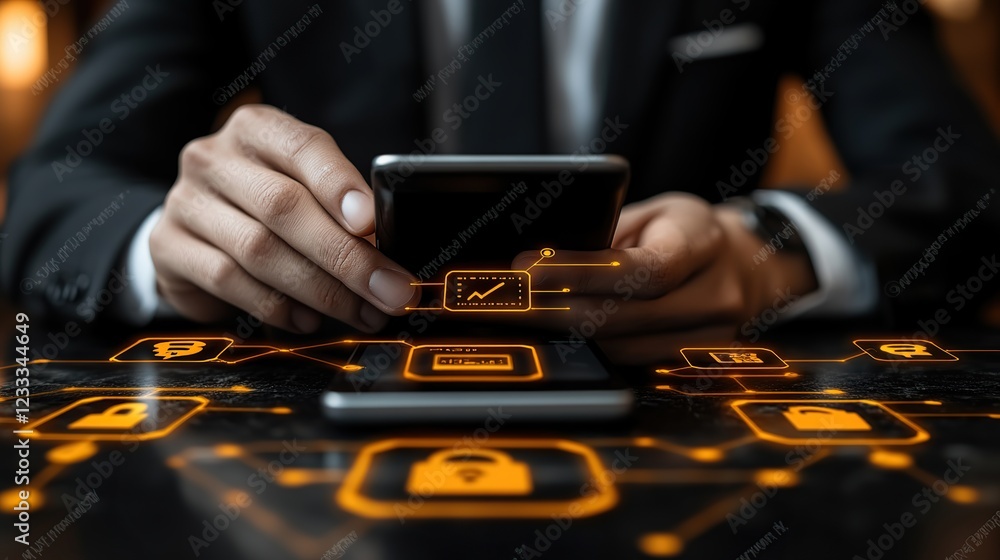 Aufkleber secure mobile banking app usage in a dimly lit office