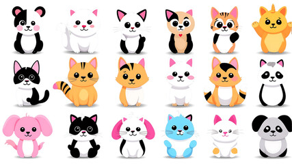 set of animals, Charming and cute animal with big eyes and playful demeanor isolated on a clean PNG background, ideal for pet-related designs, nature illustrations, and heartwarming visual content