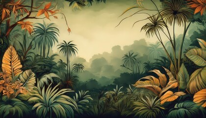 Vintage Tropical Jungle Landscape A Lush Retro View Filled with Rich Greenery, Vibrant Wildlife, and the Mystique of a Forgotten Era, Captured on January , .